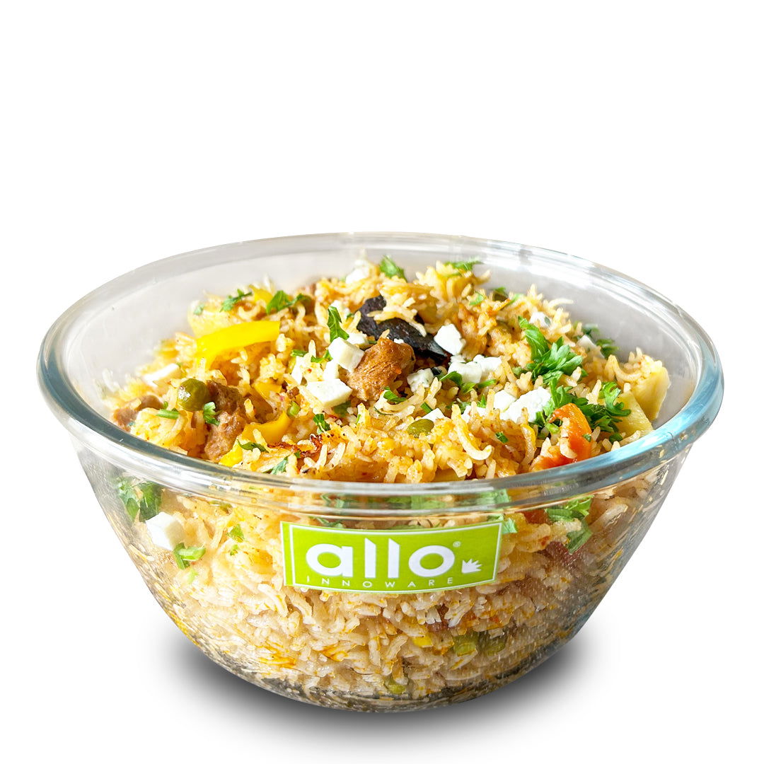Allo Food Safe Borosilicate Glass Mixing & Serving Bowls for Kitchen, Oven & Microwave Safe Bowls, Dishwasher and Freezer Safe Bowl, 2100ML, Transparent - Allo Innoware
