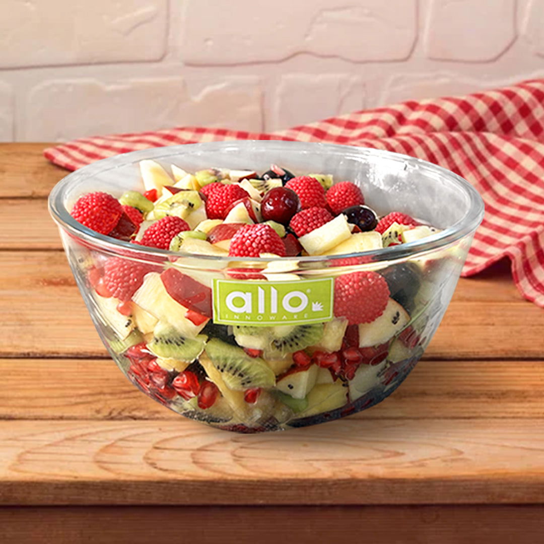 Allo Food Safe Borosilicate Glass Mixing & Serving Bowls for Kitchen, Oven & Microwave Safe Bowls, Dishwasher and Freezer Safe Bowl, 2700ML, Transparent - Allo Innoware