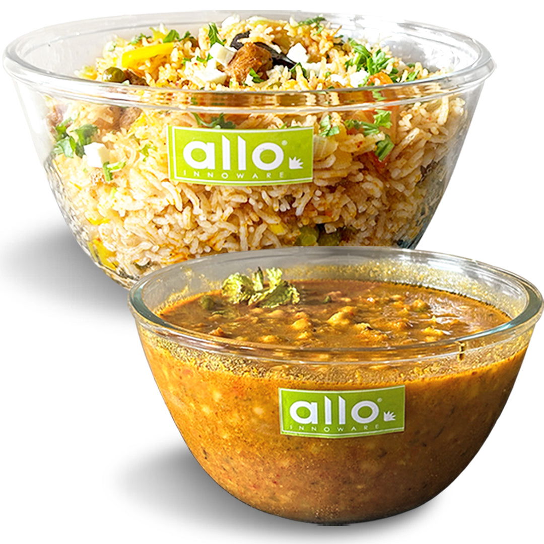 Allo Food Safe Borosilicate Glass Mixing & Serving Bowls for Kitchen, Oven & Microwave Safe Bowls, Dishwasher and Freezer Safe Bowls, Set of 2 1600ML, 2100ML, Transparent - Allo Innoware