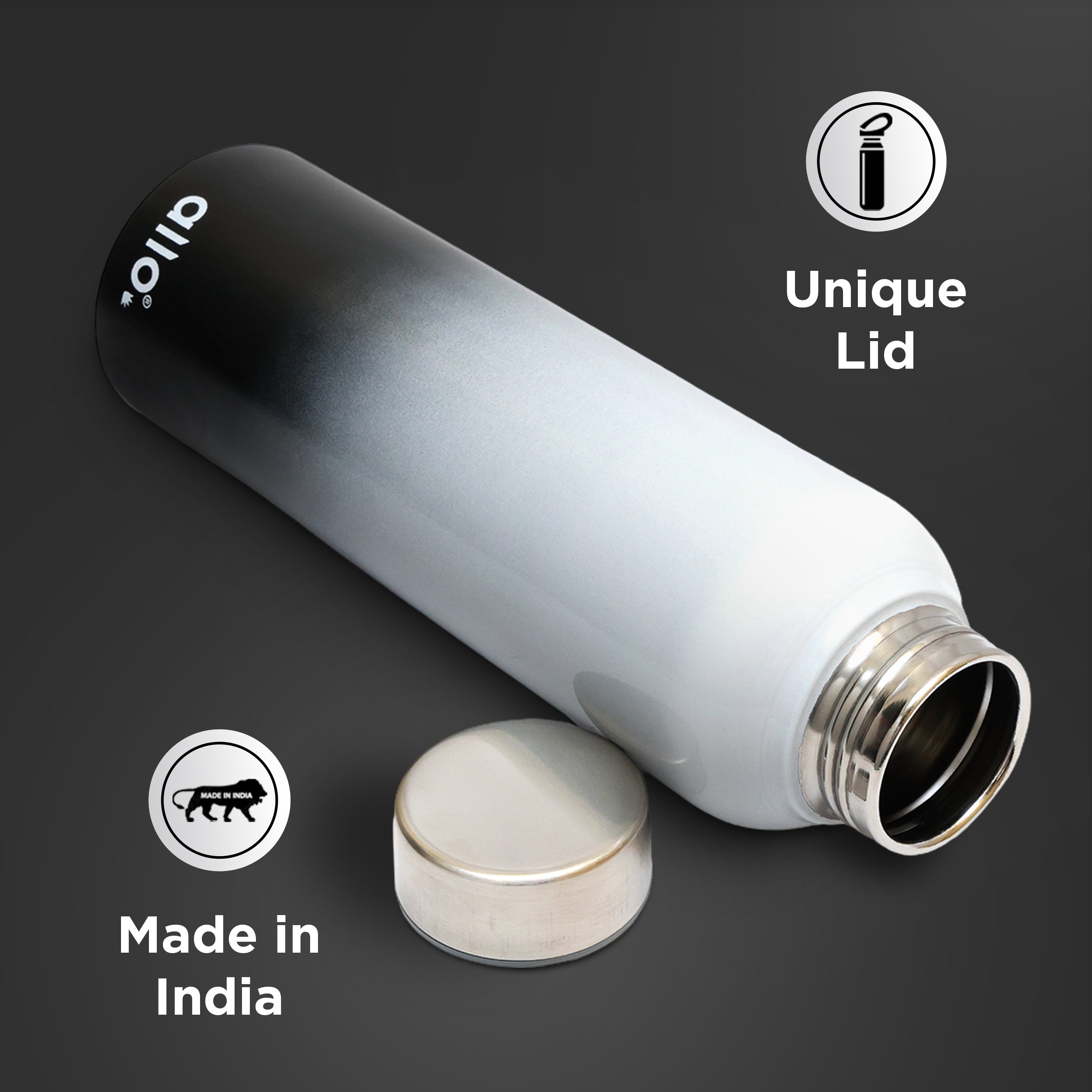 Allo Stainless Steel Water Bottle For Adults, Kids 0.95 Litre Water Bottles For School, Office, Sports, Gym 950ML Water Bottle For Men And Women, Pack Of 2| Leak Proof, Bpa Free, Dark Grey & White Black