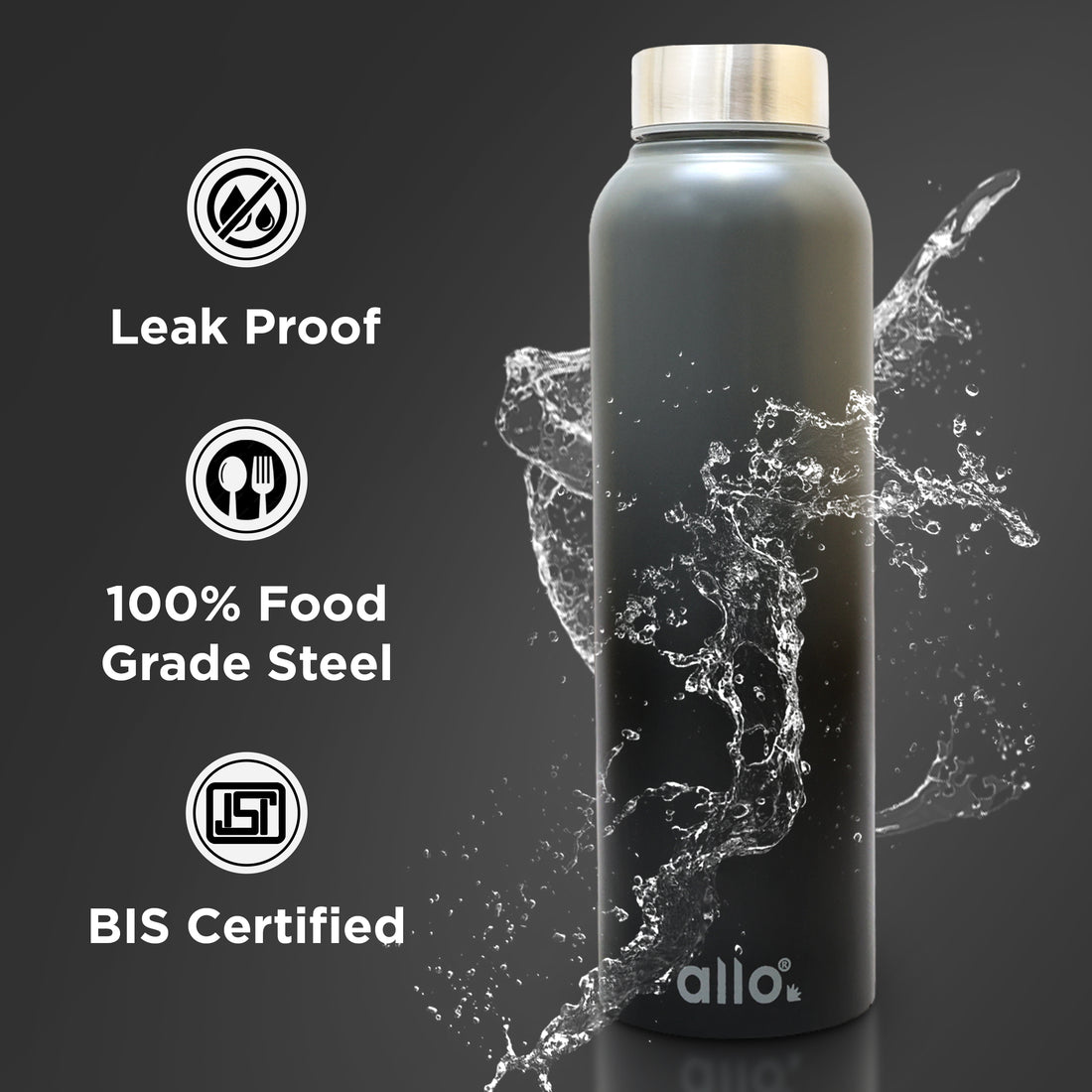 Allo Stainless Steel Water Bottle For Adults, Kids 0.95 Litre Water Bottles For School, Office, Sports, Gym 950ML Water Bottle For Men And Women, Pack Of 2| Leak Proof, Bpa Free, Light Blue & Dark Grey