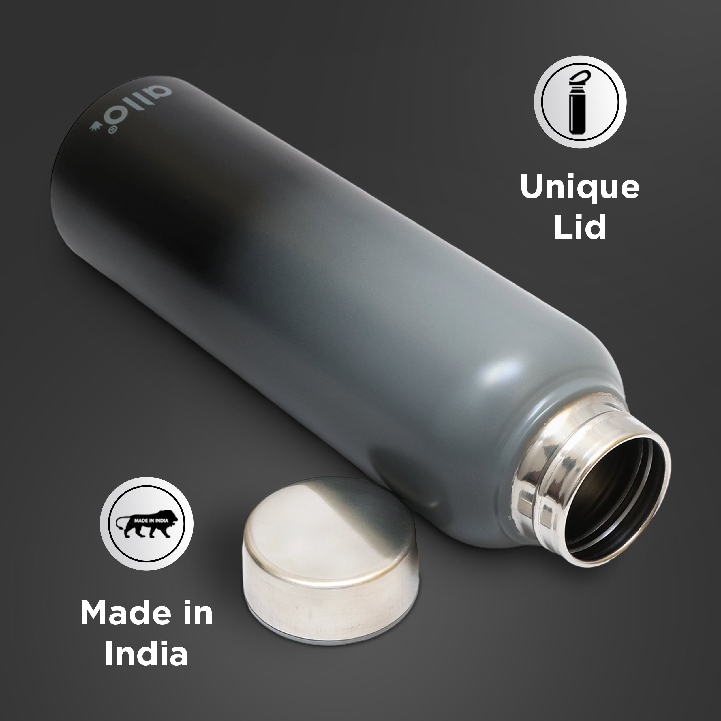 Allo Stainless Steel Water Bottle For Adults, Kids 0.95 Litre Water Bottles For School, Office, Sports, Gym 950ML Water Bottle For Men And Women, Pack Of 2| Leak Proof, Bpa Free, Light Blue & Dark Grey