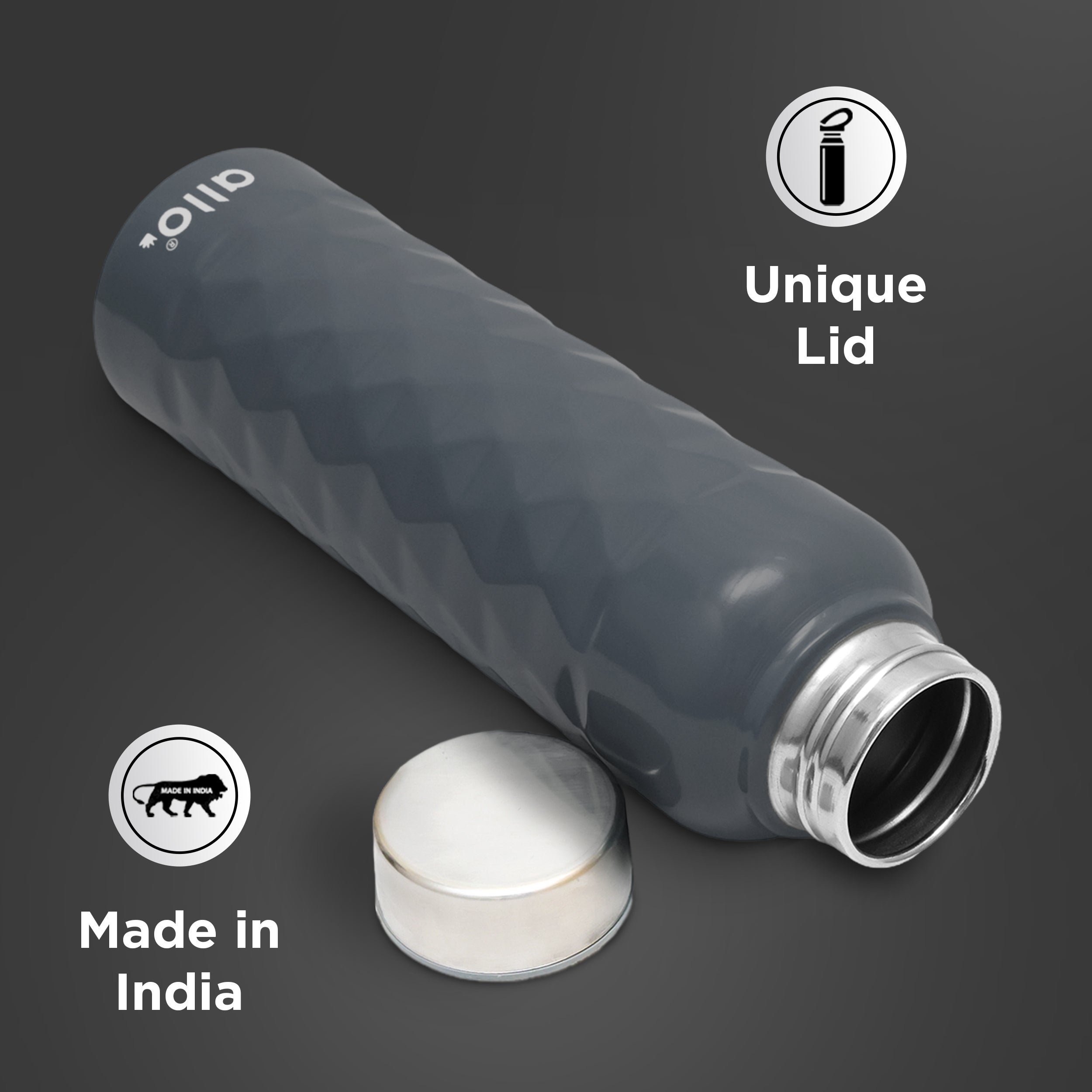 Allo Stainless Steel Water Bottle For Adults, Kids 0.95 Litre Water Bottles For School, Office, Sports, Gym 950ML Water Bottle For Men And Women, Pack Of 2| Leak Proof, Bpa Free, Black & Dark Grey Diamond