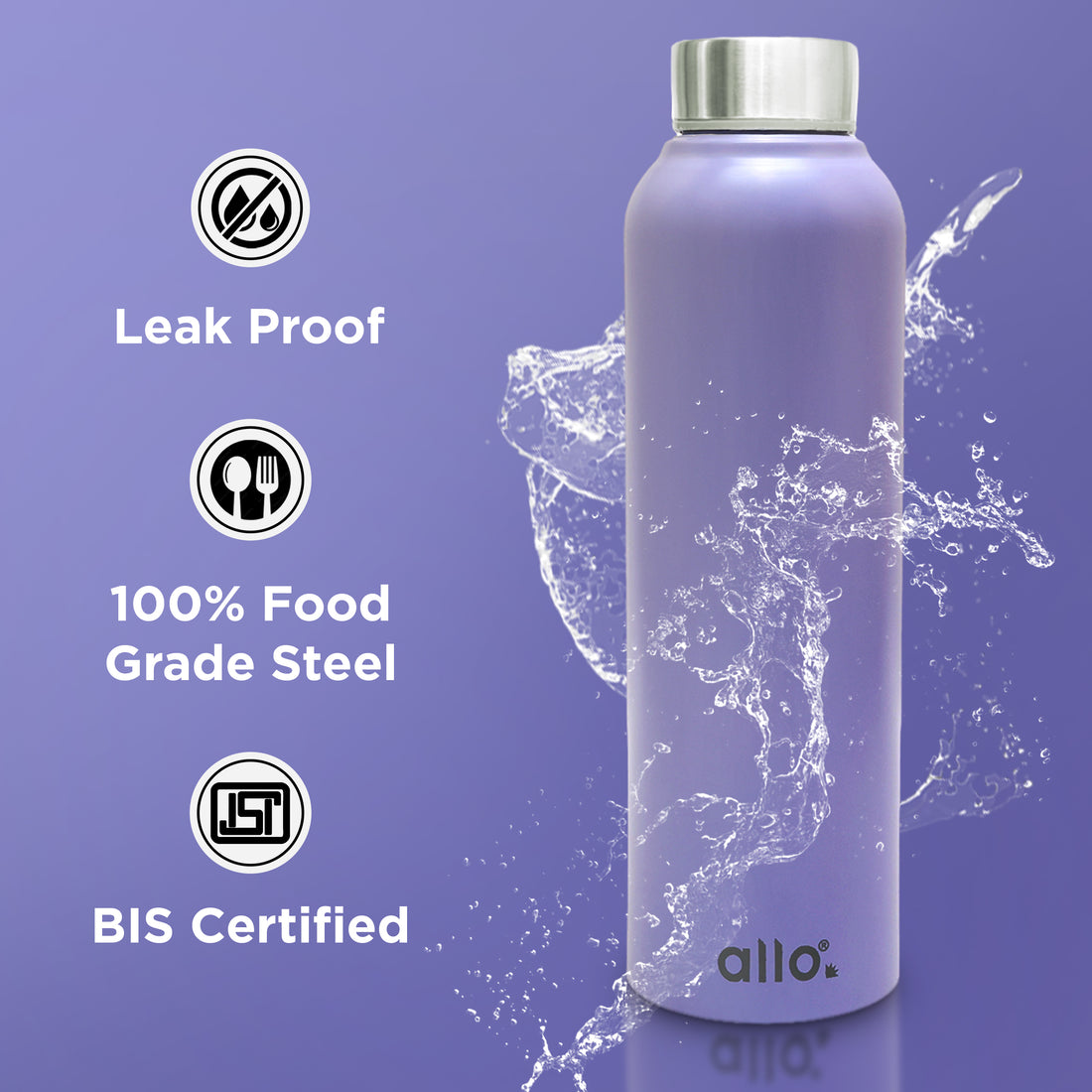 Allo Stainless Steel Water Bottle For Adults, Kids 0.95 Litre Water Bottles For School, Office, Sports, Gym 950ML Water Bottle For Men And Women, Pack Of 2| Leak Proof, Bpa Free, Lavender & Pink Steel Cap