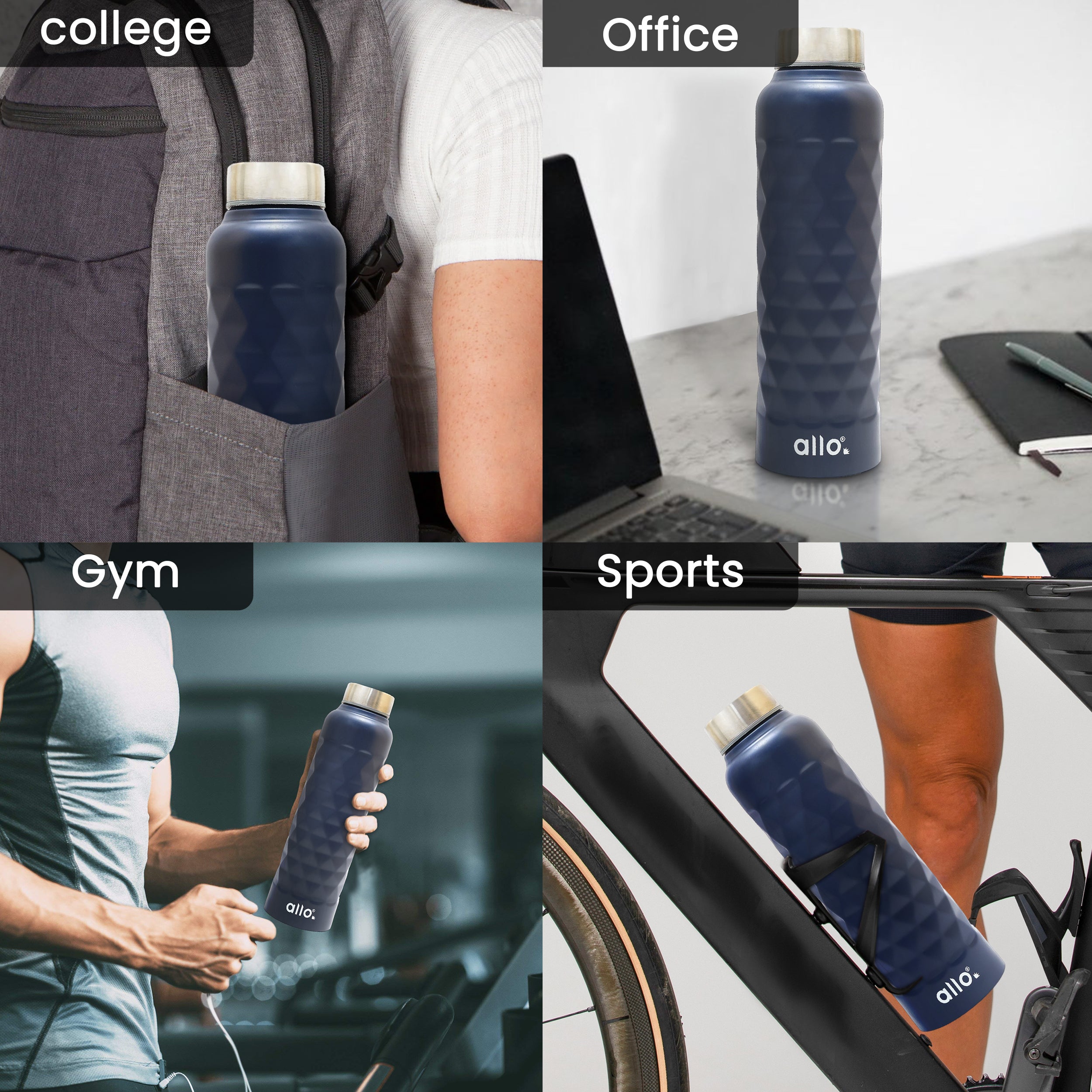 Allo Stainless Steel Water Bottle For Adults, Kids 0.95 Litre Water Bottles For School, Office, Sports, Gym 950ML Water Bottle For Men And Women, Pack Of 5 | Leak Proof & Bpa Free, Multicolour