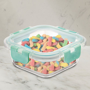 Allo Food Safe Glass Containers with Lids with Break Free Lock, Oven & Microwave Safe Containers, High Borosilicate Meal Prep Glass Food Storage Containers for Kitchen, 160ml, Square