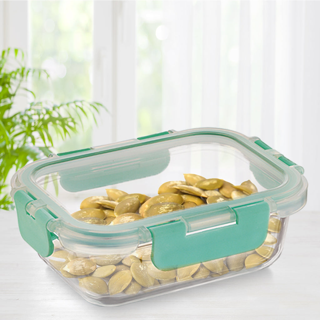 Allo Food Safe Glass Containers with Lids with Break Free Lock, Oven & Microwave Safe Containers, High Borosilicate Meal Prep Glass Food Storage Containers for Kitchen, 185ml, Rectangle