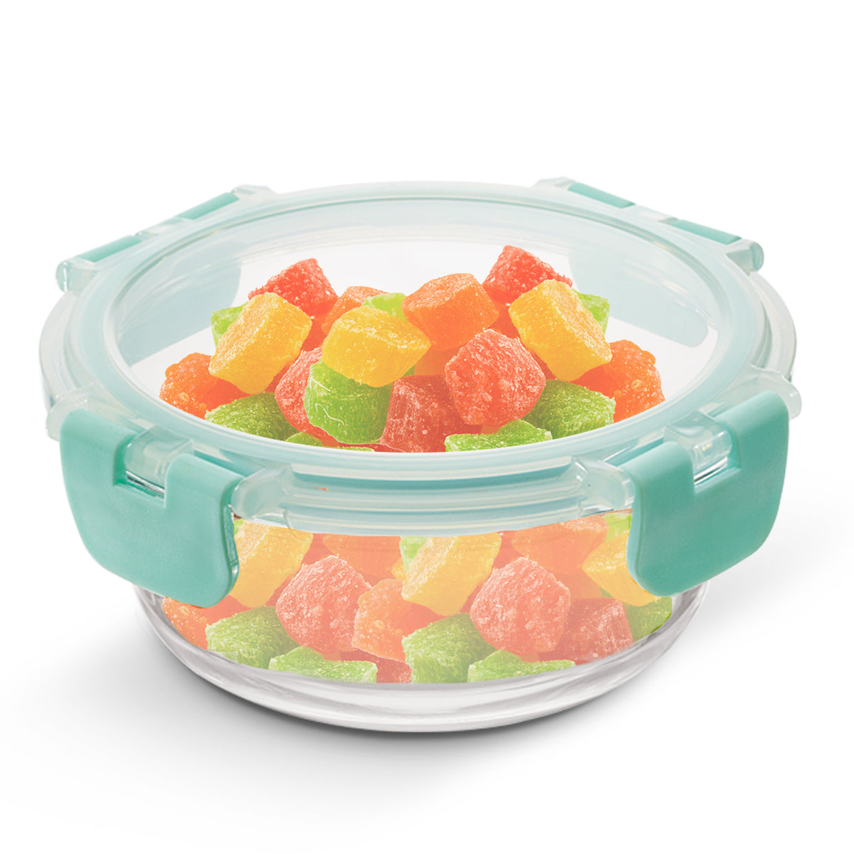 Allo Food Safe Glass Containers with Lids with Break Free Lock, Oven Microwave Safe Containers, High Borosilicate Meal Prep Glass Food Storage Containers for Kitchen, 215ml, Round