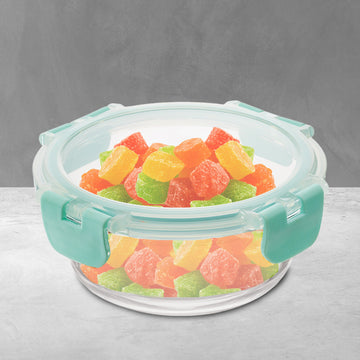 Allo Food Safe Glass Containers with Lids with Break Free Lock, Oven Microwave Safe Containers, High Borosilicate Meal Prep Glass Food Storage Containers for Kitchen, 215ml, Round