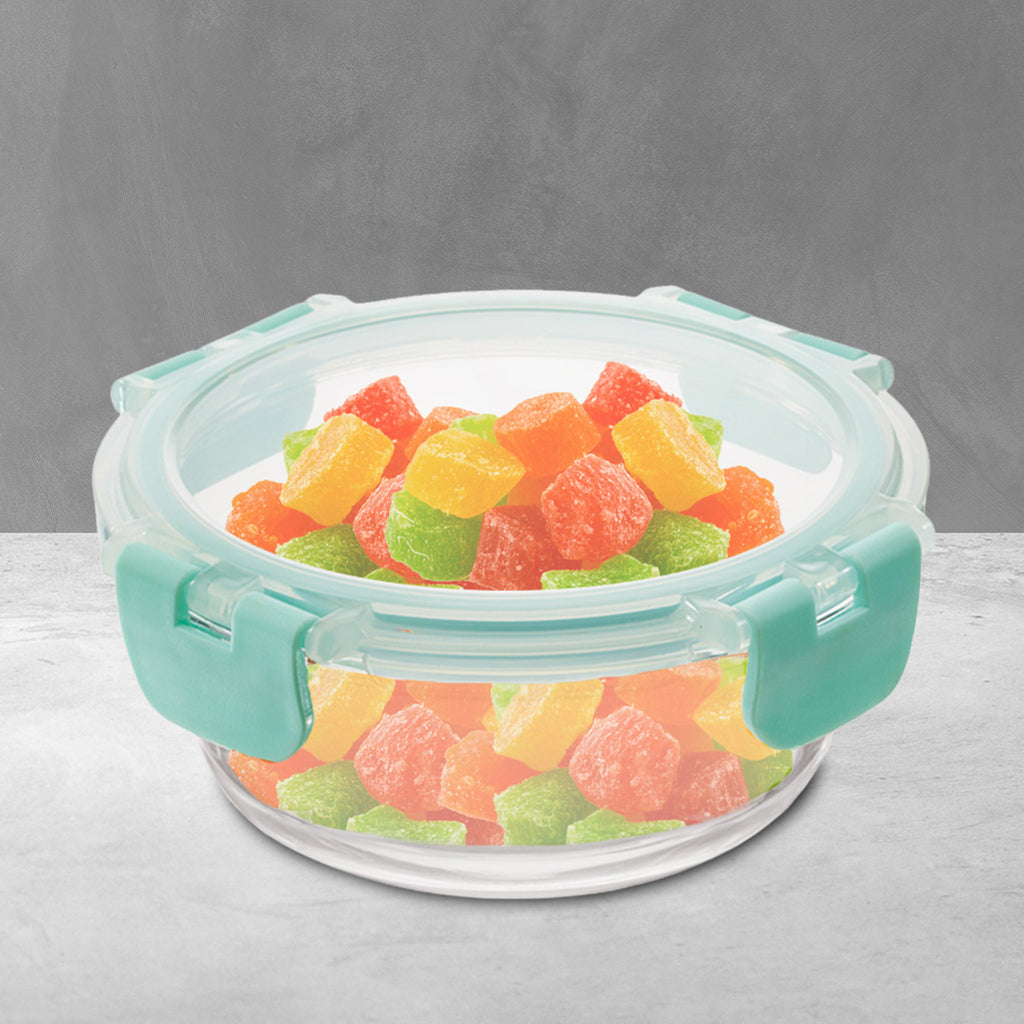 Allo Food Safe Glass Containers with Lids with Break Free Lock, Oven Microwave Safe Containers, High Borosilicate Meal Prep Glass Food Storage Containers for Kitchen, 215ml, Round