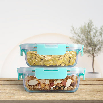 Allo Food Safe Glass Containers With Lids With Break Free Lock,Microwave Safe Containers,Borosilicate Meal Prep Glass Food Storage Containers For Kitchen,Set Of 2 185Ml,370Ml Rectangle - Transparent