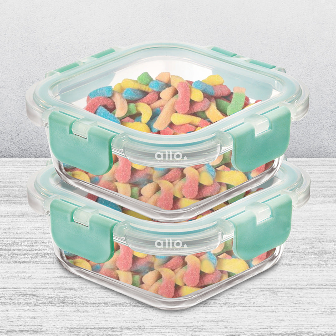 Allo Food Safe Glass Containers with Lids with Break Free Lock, Microwave Safe Containers, Borosilicate Meal Prep Glass Food Storage Containers for Kitchen, Set of 2, 160ml x 2, Square.