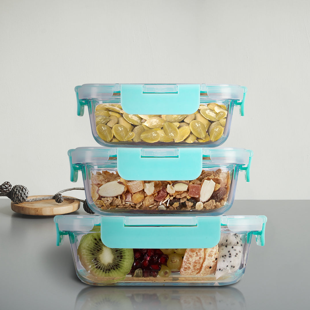 Allo Food Safe Glass Containers With Lids With Break Free Lock,Oven & Microwave Safe Containers,Borosilicate Meal Prep Glass Food Storage Container For Kitchen,Set Of 3 185Ml,370Ml,640Ml - Transparent