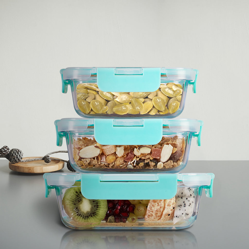 Allo Food Safe Glass Containers With Lids With Break Free Lock,Oven & Microwave Safe Containers,Borosilicate Meal Prep Glass Food Storage Container For Kitchen,Set Of 3 185Ml,370Ml,640Ml - Transparent