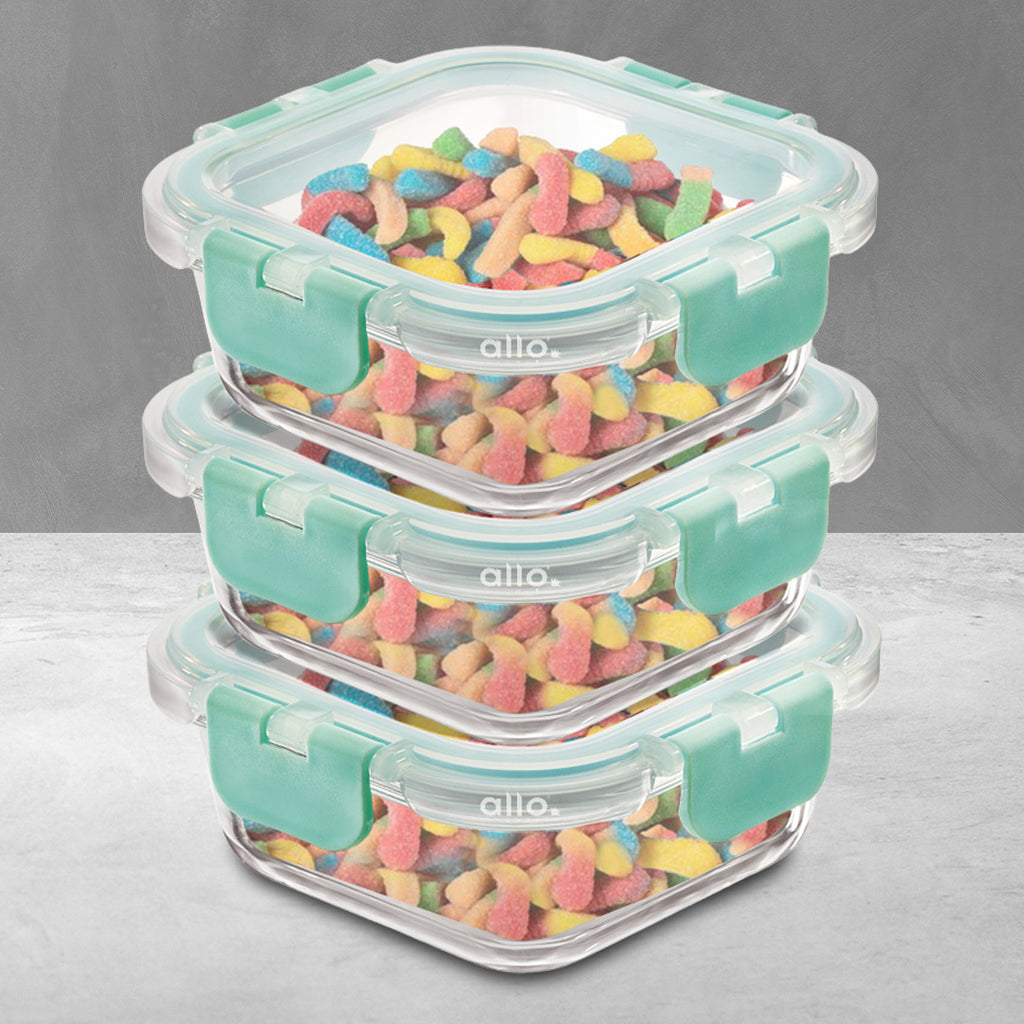 Allo Food Safe Glass Containers With Lids With Break Free Lock, Oven & Microwave Safe Containers, Borosilicate Meal Prep Glass Food Storage Containers For Kitchen, Set Of 3, 160Ml., Brown