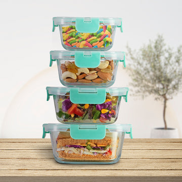 Allo Food Safe Glass Containers with Lids, Microwave Safe, Borosilicate Meal Prep Glass Food Storage Container for Kitchen,Set of 4 160ml,310ml,520ml,800ml.