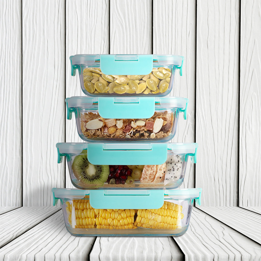 Allo Food Safe Glass Containers With Lids, Microwave Safe, Borosilicate Meal Prep Glass Food Storage Container For Kitchen, Set Of 4 185Ml, 370Ml, 640Ml, 1040Ml - Transparent