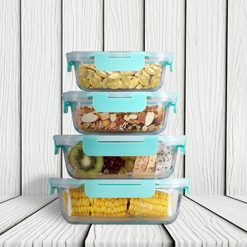 Allo Food Safe Glass Containers With Lids, Microwave Safe, Borosilicate Meal Prep Glass Food Storage Container For Kitchen, Set Of 4 185Ml, 370Ml, 640Ml, 1040Ml - Transparent