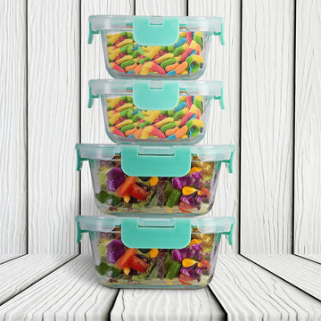 Allo Food Safe Glass Containers With Lids With Break Free Lock,Microwave Safe Containers,Borosilicate Meal Prep Glass Food Storage Containers For Kitchen, Set Of 4 160Ml X 2, 520Ml X 2 - Transparent