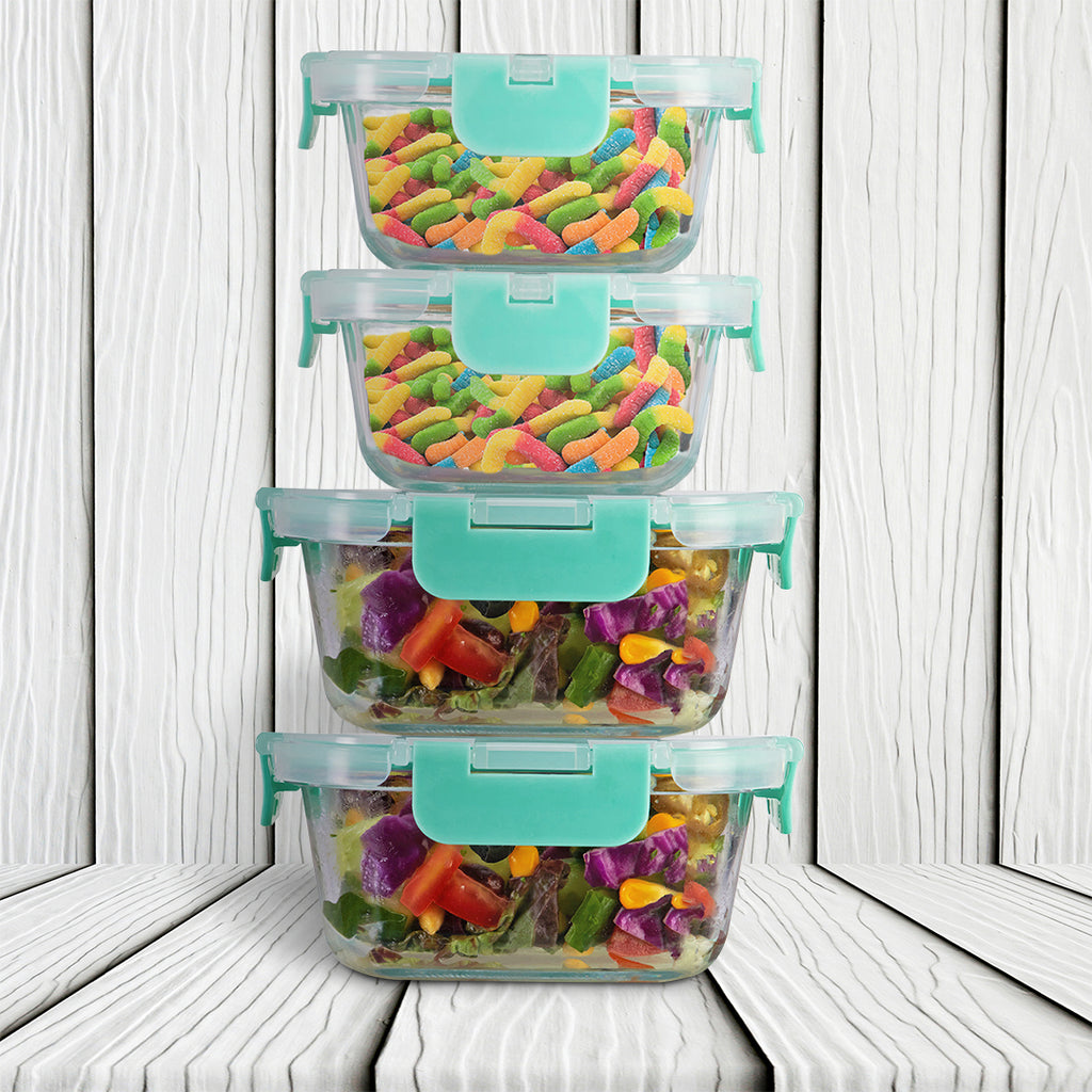 Allo Food Safe Glass Containers With Lids With Break Free Lock,Microwave Safe Containers,Borosilicate Meal Prep Glass Food Storage Containers For Kitchen, Set Of 4 160Ml X 2, 520Ml X 2 - Transparent