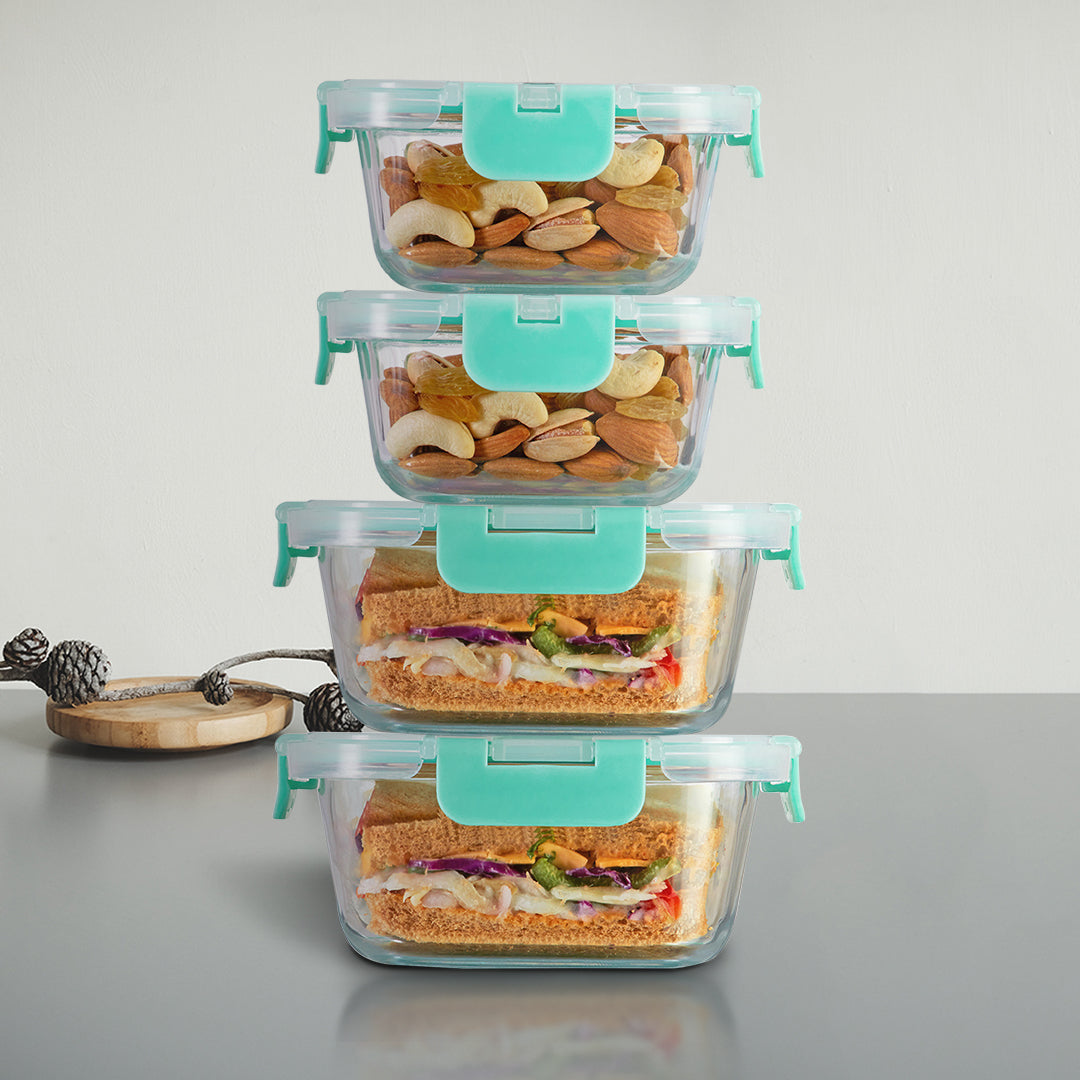 Allo Food Safe Glass Containers with Lids with Break Free Lock, Oven & Microwave Safe Containers,Borosilicate Meal Prep Glass Food Storage Containers for Kitchen,Set of 4 310ml x 2,800ml x 2.