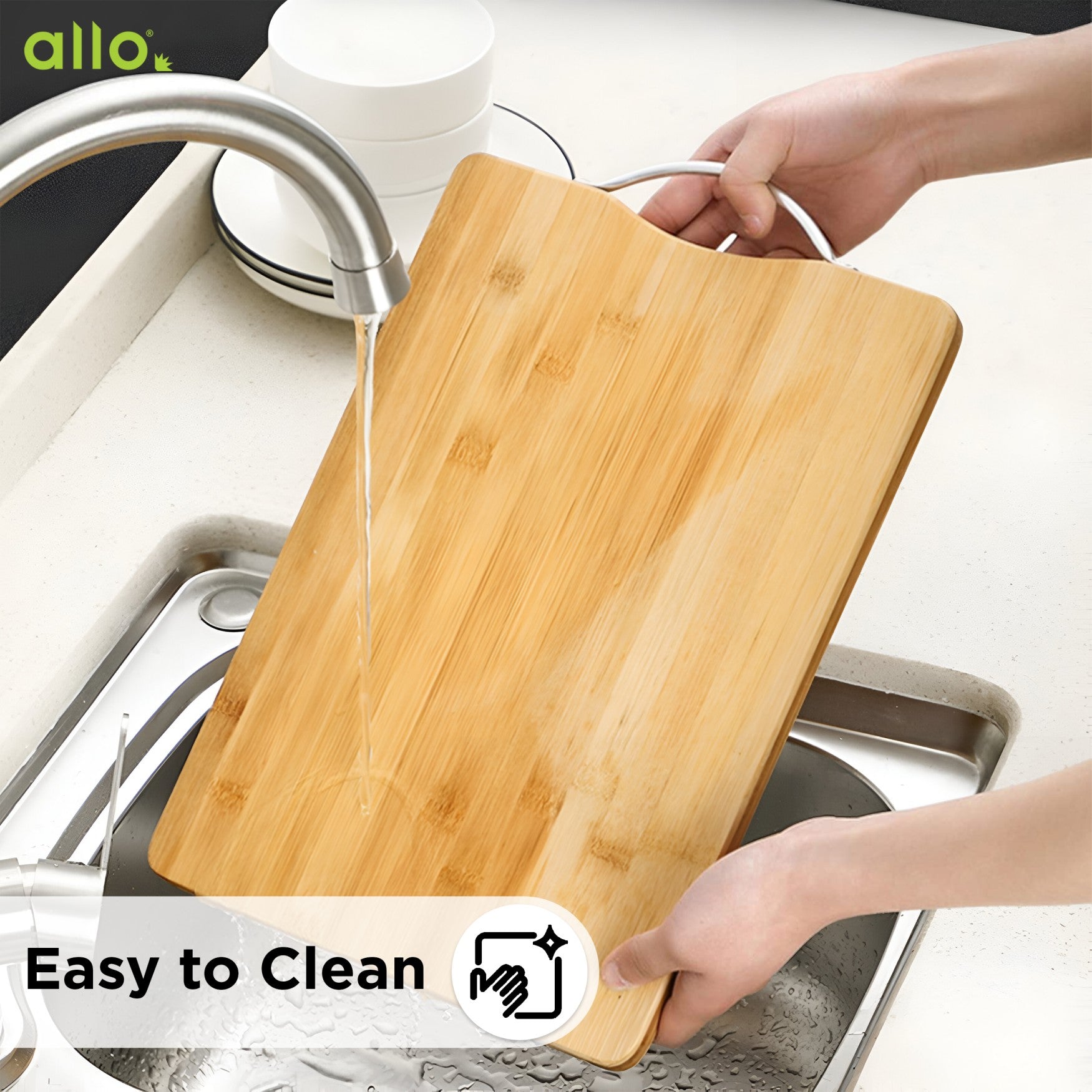 Allo Premium Bamboo Chopping Board for Kitchen (32 x 22 cm) | BPA Free, EcoFriendly, Antimicrobial, Knife Friendly | Cutting Board for Vegetables, Fruits, Cheese & More | Perfect for Indian Kitchen