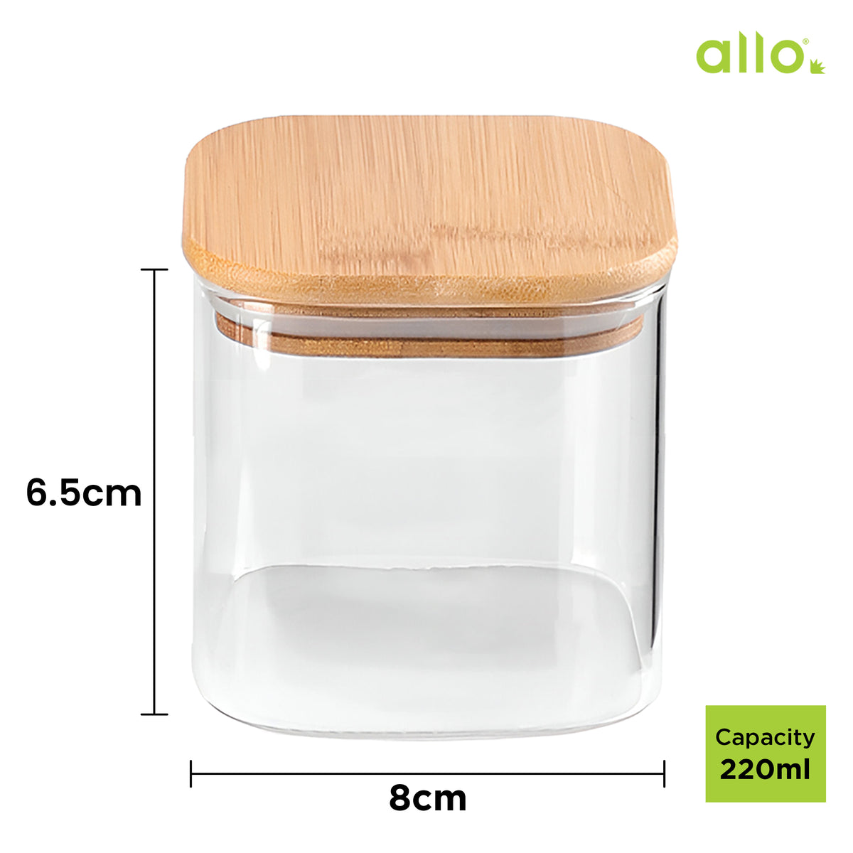 Allo 220ML Kitchen Storage Box Glass Jars With Wooden Lids - Borosilic ...
