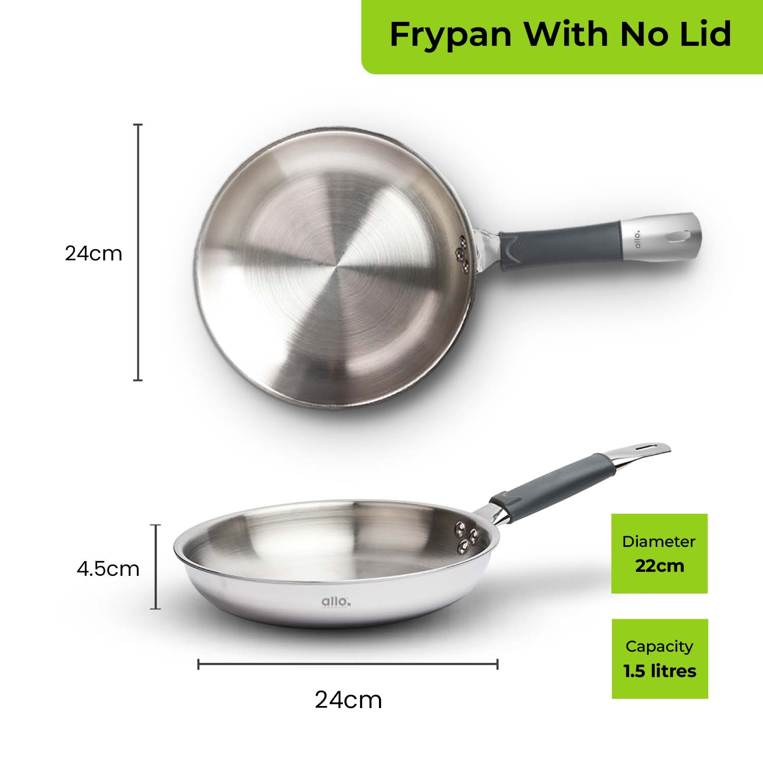 1.5L Allo CookSafe TriPly Fry Pan | Stainless Steel | Induction Friendly | 22cm