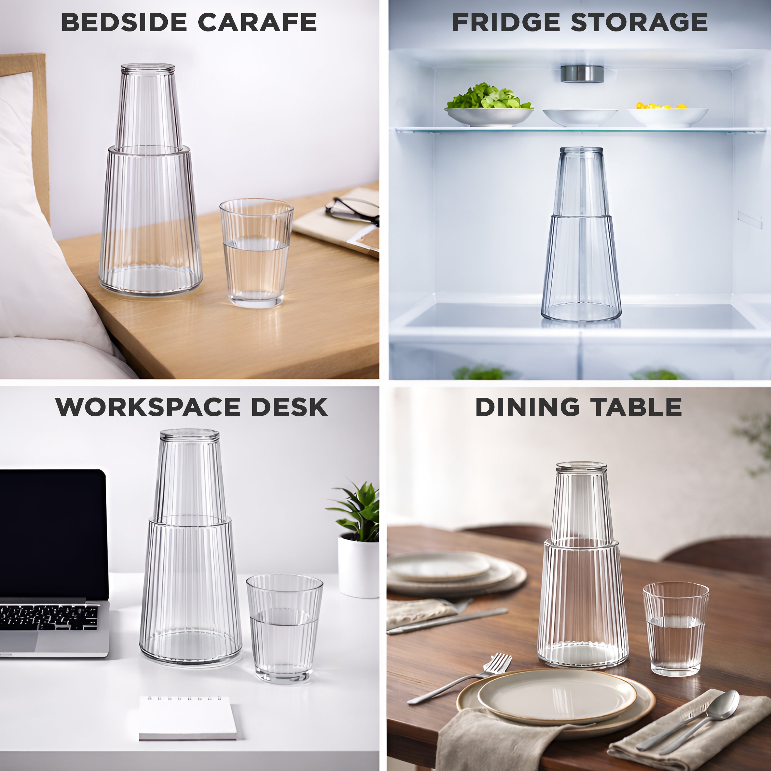 Allo Drinksafe Glass Water Jug With Lid 850ml, Multipurpose Detox Pitcher Jar For Hot & Cold Beverages, Milk, Juice, Iced Tea, Ideal For Gifting, Serving, Dining Table(0.85 Litre Transparent Stripped)