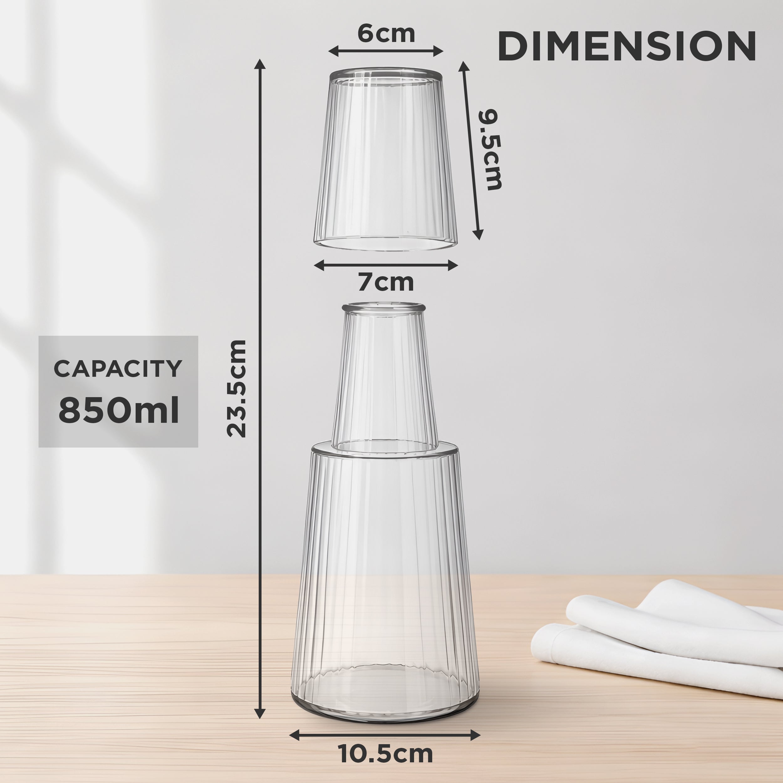 Allo Drinksafe Glass Water Jug With Lid 850ml, Multipurpose Detox Pitcher Jar For Hot & Cold Beverages, Milk, Juice, Iced Tea, Ideal For Gifting, Serving, Dining Table(0.85 Litre Transparent Stripped)