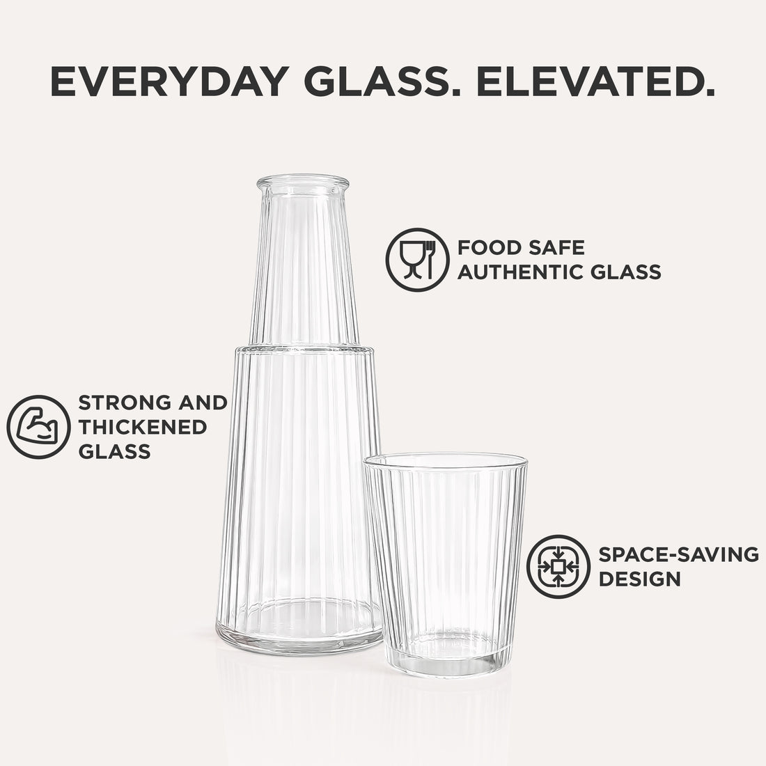 Allo Drinksafe Glass Water Jug With Lid 850ml, Multipurpose Detox Pitcher Jar For Hot & Cold Beverages, Milk, Juice, Iced Tea, Ideal For Gifting, Serving, Dining Table(0.85 Litre Transparent Stripped)