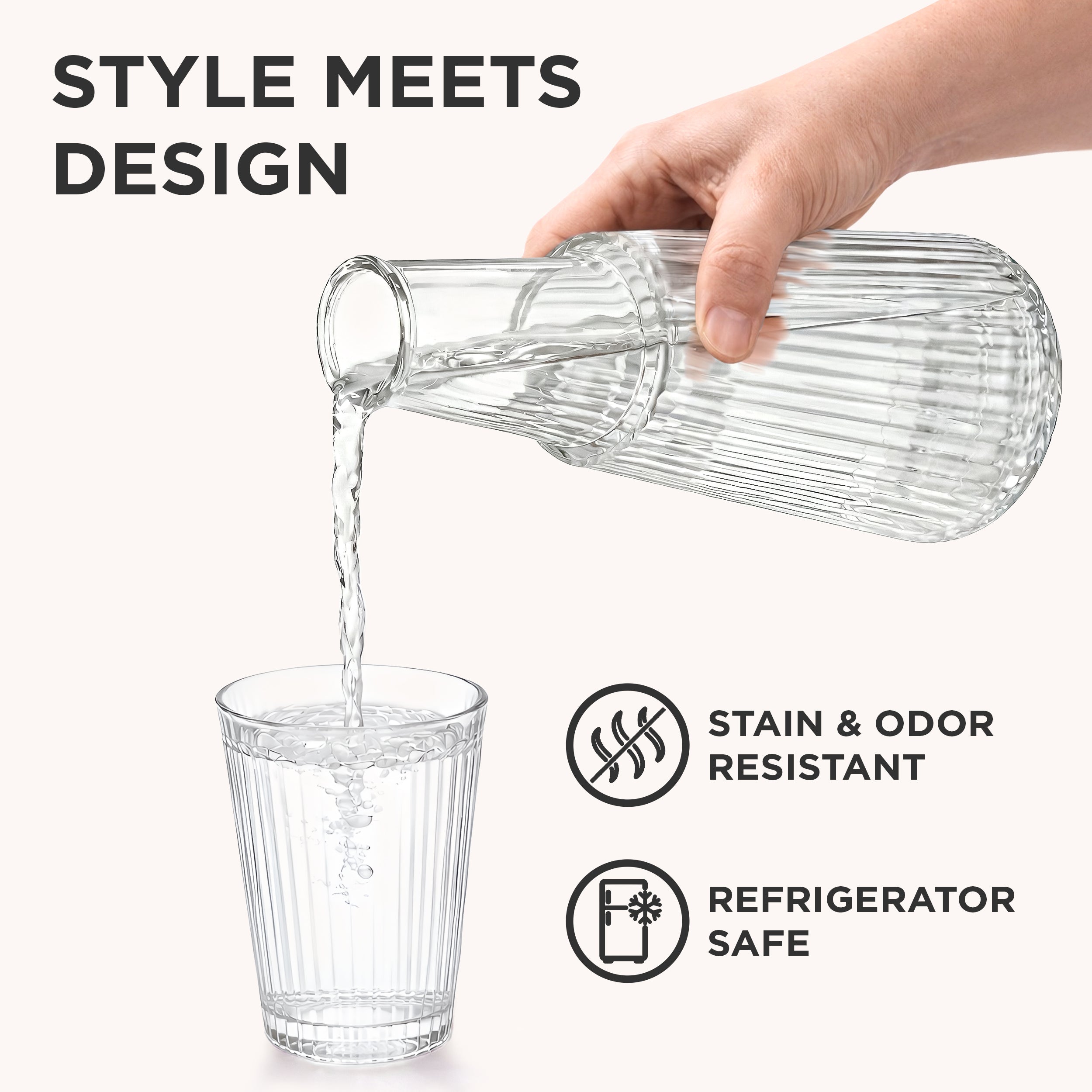 Allo Drinksafe Glass Water Jug With Lid 850ml, Multipurpose Detox Pitcher Jar For Hot & Cold Beverages, Milk, Juice, Iced Tea, Ideal For Gifting, Serving, Dining Table(0.85 Litre Transparent Stripped)