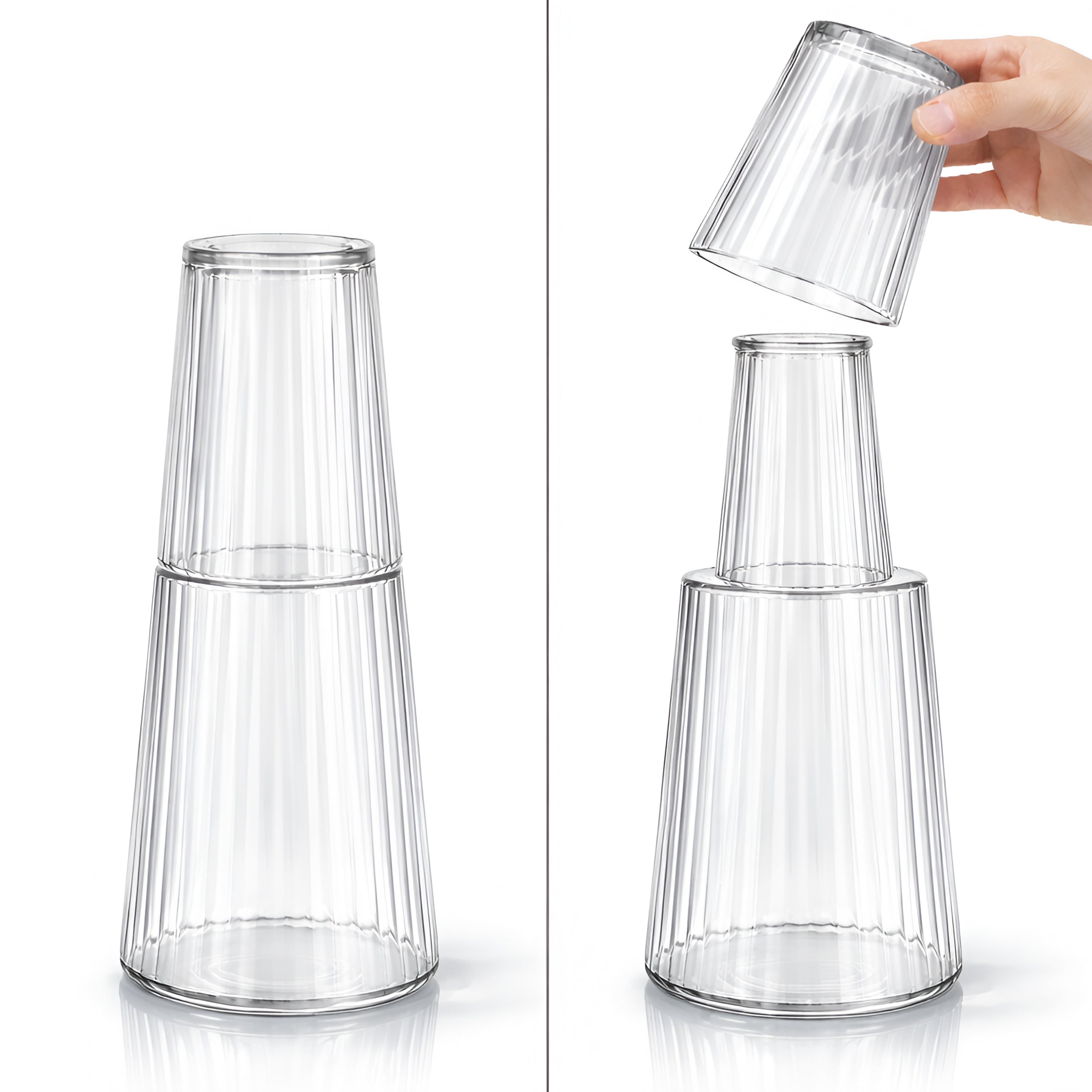 Allo Drinksafe Glass Water Jug With Lid 850ml, Multipurpose Detox Pitcher Jar For Hot & Cold Beverages, Milk, Juice, Iced Tea, Ideal For Gifting, Serving, Dining Table(0.85 Litre Transparent Stripped)