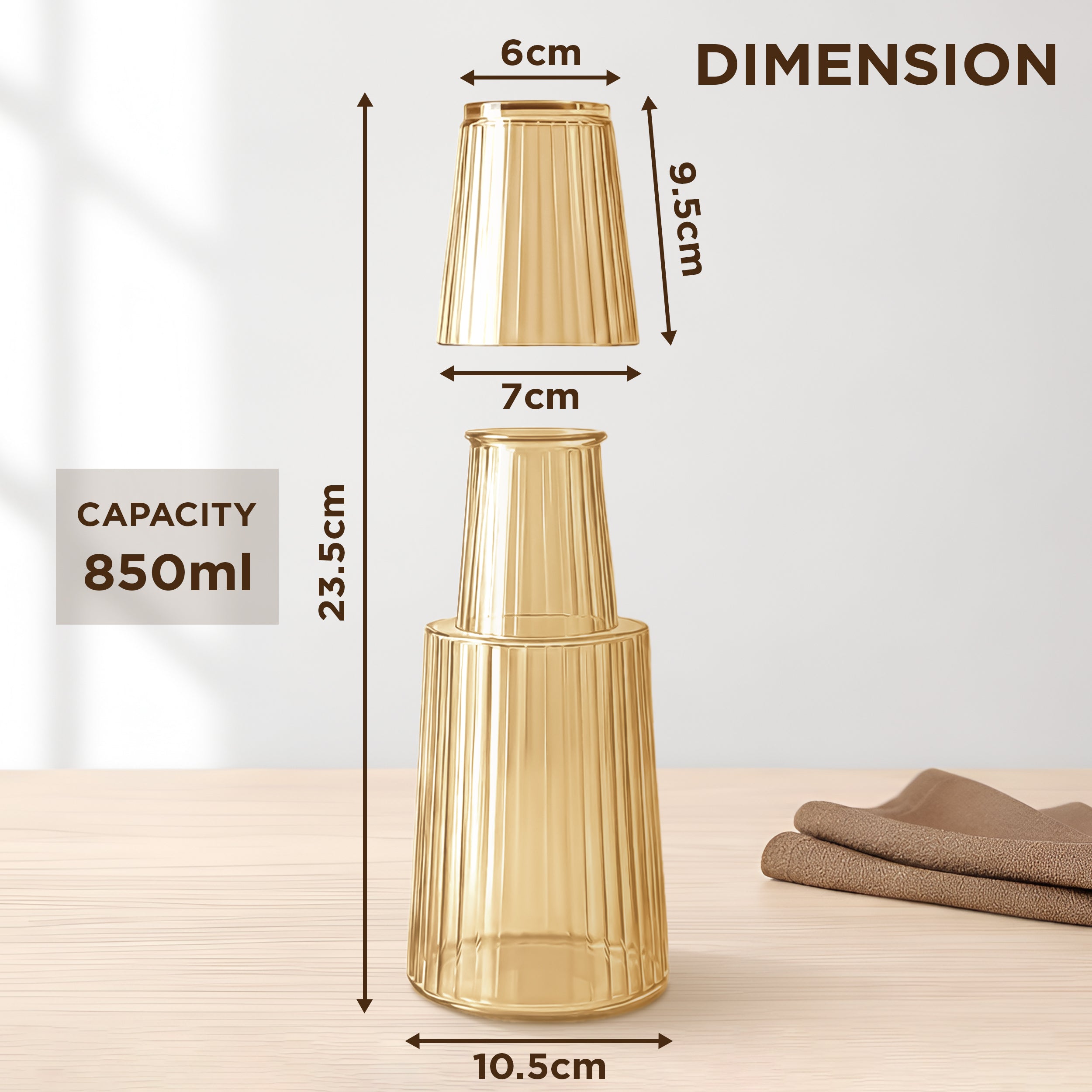 Allo Drinksafe Glass Water Jug With Lid 850ml, Multipurpose Detox Pitcher Jar For Hot & Cold Beverages, Milk, Juice, Iced Tea, Ideal For Gifting, Serving, Dining Table (0.85 Litre Gold Stripped)