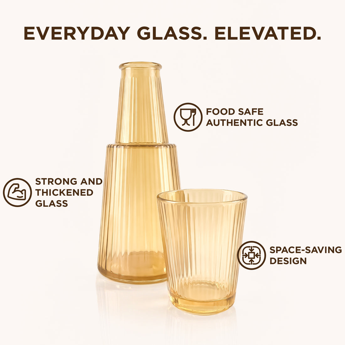 Allo Drinksafe Glass Water Jug With Lid 850ml, Multipurpose Detox Pitcher Jar For Hot & Cold Beverages, Milk, Juice, Iced Tea, Ideal For Gifting, Serving, Dining Table (0.85 Litre Gold Stripped)