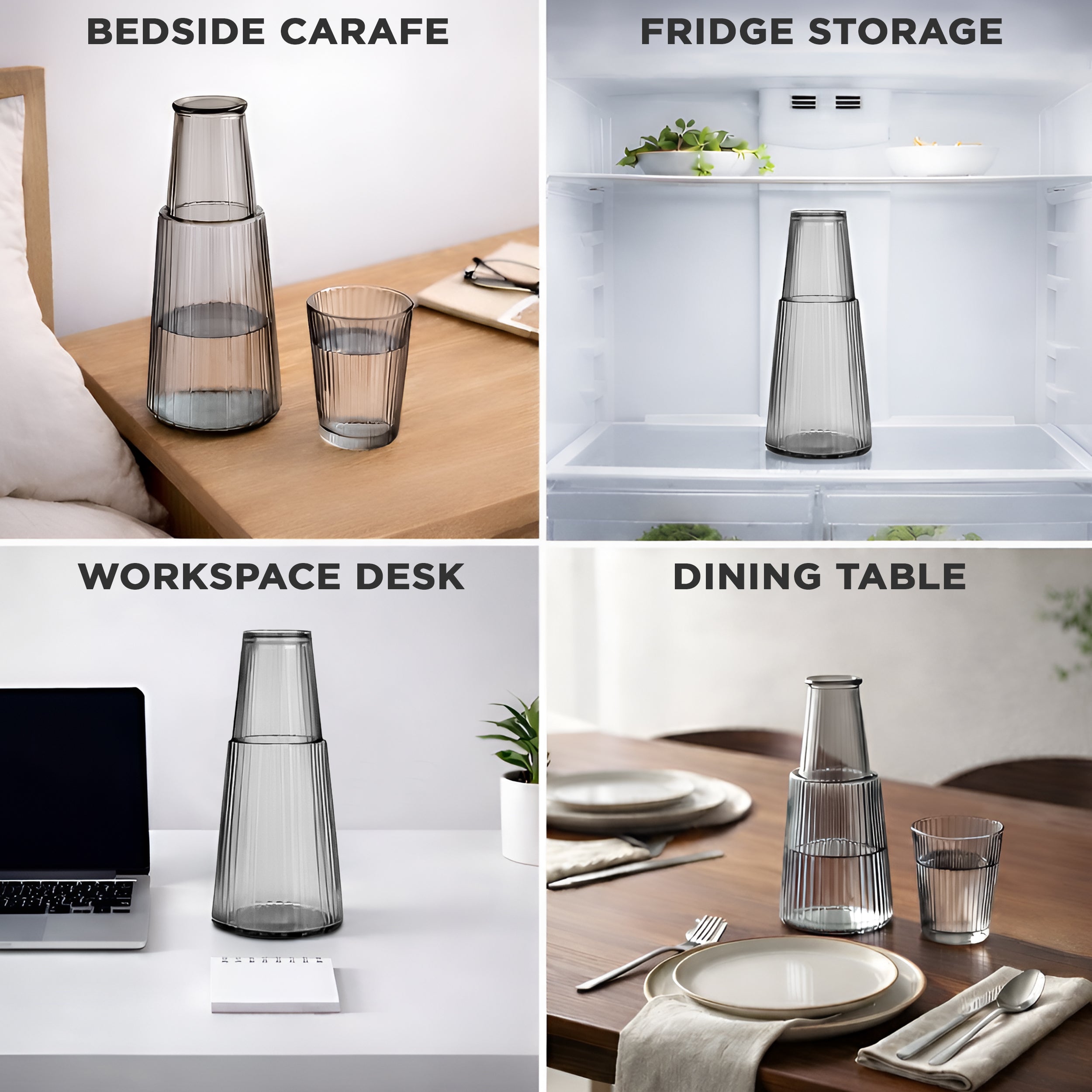 Allo Drinksafe Glass Water Jug With Lid 850ml, Multipurpose Detox Pitcher Jar For Hot & Cold Beverages, Milk, Juice, Iced Tea, Ideal For Gifting, Serving, Dining Table (0.85 Litre Charcoal Stripped)