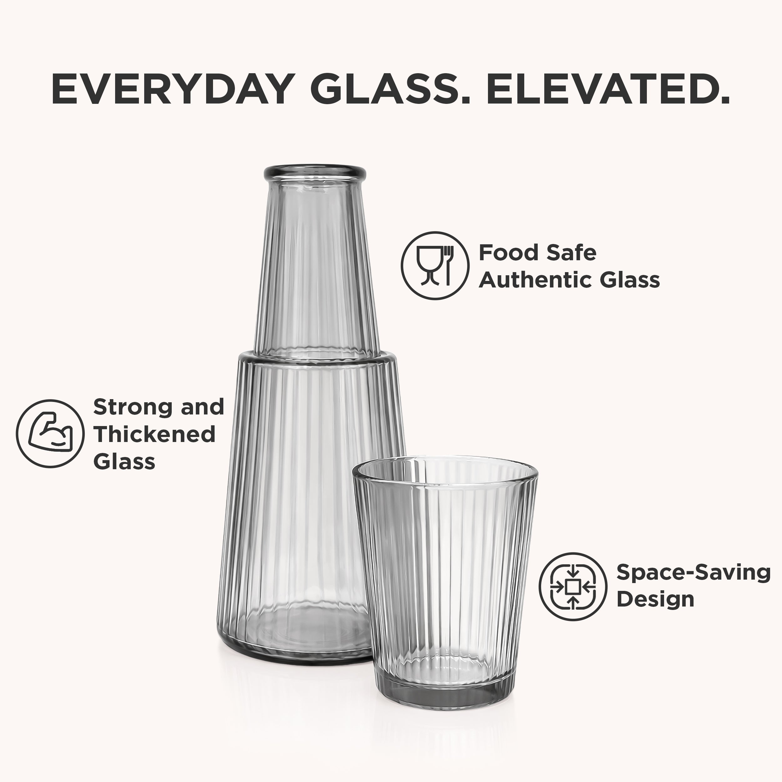 Allo Drinksafe Glass Water Jug With Lid 850ml, Multipurpose Detox Pitcher Jar For Hot & Cold Beverages, Milk, Juice, Iced Tea, Ideal For Gifting, Serving, Dining Table (0.85 Litre Charcoal Stripped)