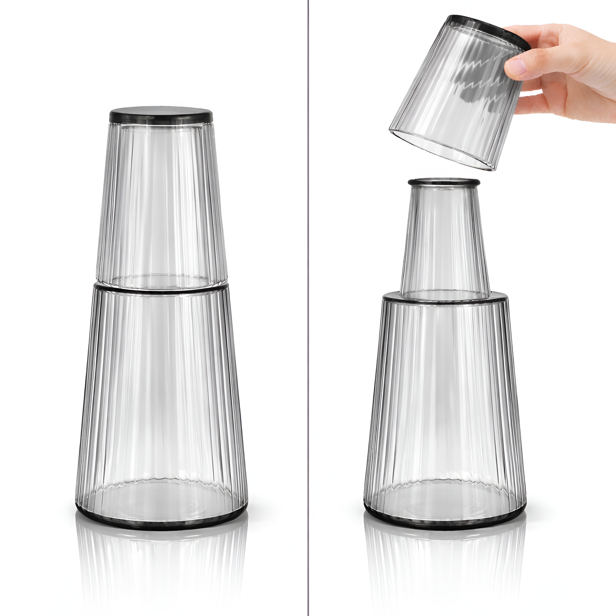 Allo Drinksafe Glass Water Jug With Lid 850ml, Multipurpose Detox Pitcher Jar For Hot & Cold Beverages, Milk, Juice, Iced Tea, Ideal For Gifting, Serving, Dining Table (0.85 Litre Charcoal Stripped)