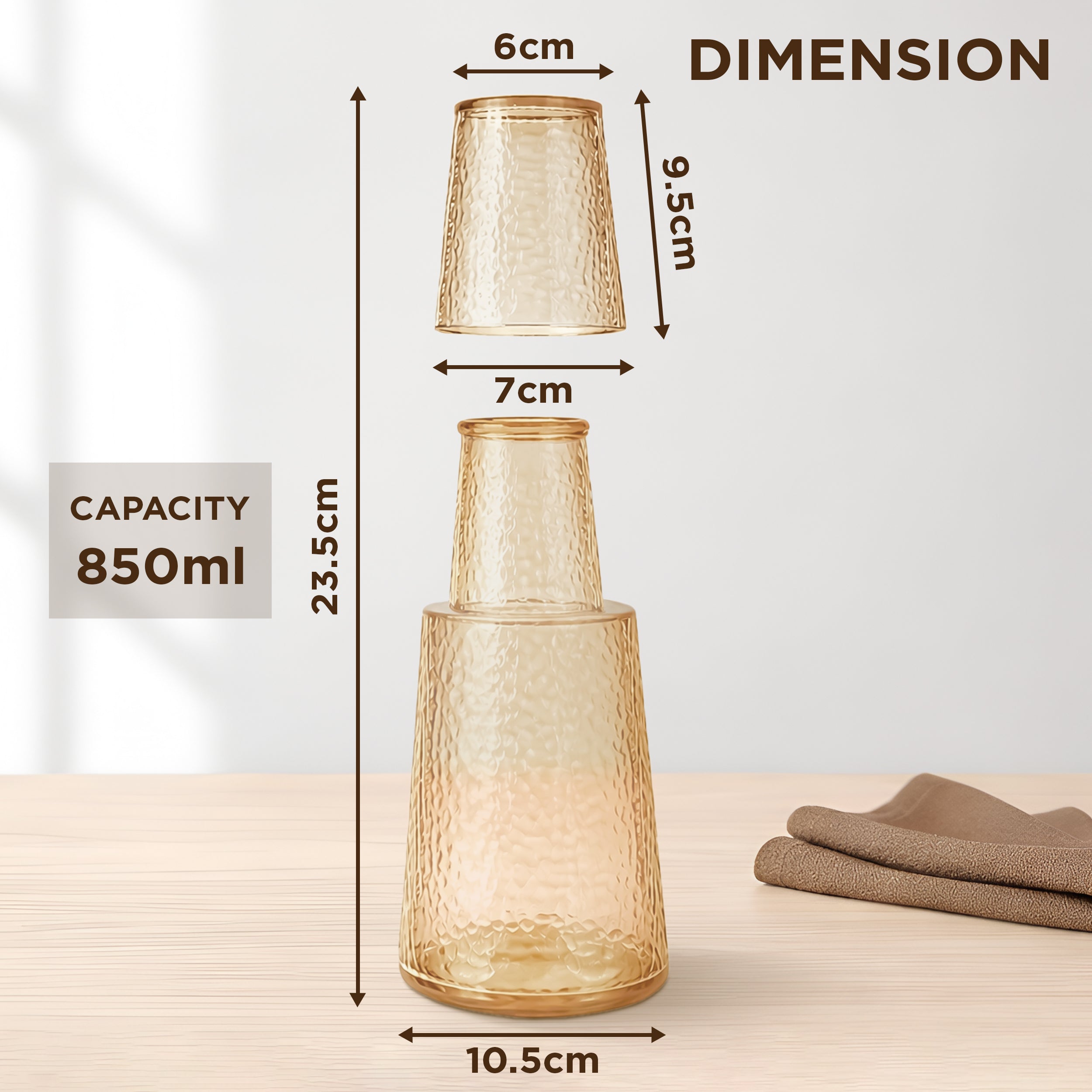 Allo Drinksafe Glass Water Jug With Lid 850ml, Multipurpose Detox Pitcher Jar For Hot & Cold Beverages, Milk, Juice, Iced Tea, Ideal For Gifting, Serving, Dining Table (0.85 Litre Gold Mosaic)