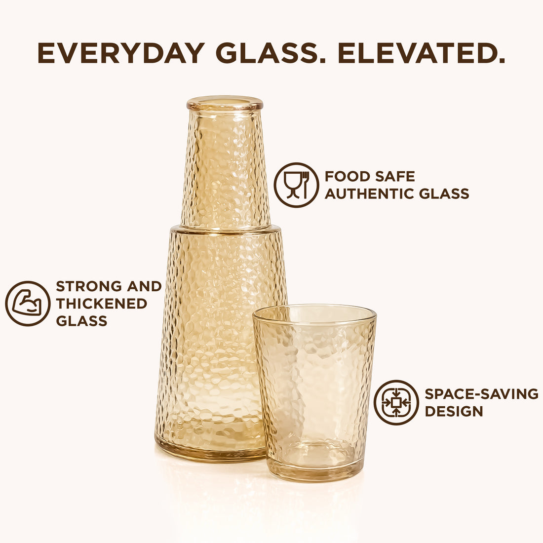 Allo Drinksafe Glass Water Jug With Lid 850ml, Multipurpose Detox Pitcher Jar For Hot & Cold Beverages, Milk, Juice, Iced Tea, Ideal For Gifting, Serving, Dining Table (0.85 Litre Gold Mosaic)