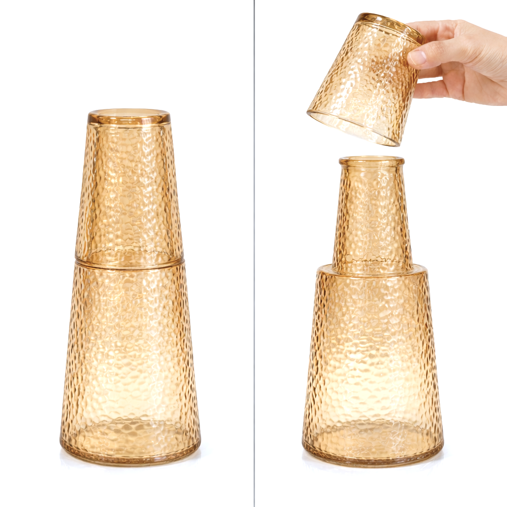 Allo Drinksafe Glass Water Jug With Lid 850ml, Multipurpose Detox Pitcher Jar For Hot & Cold Beverages, Milk, Juice, Iced Tea, Ideal For Gifting, Serving, Dining Table (0.85 Litre Gold Mosaic)