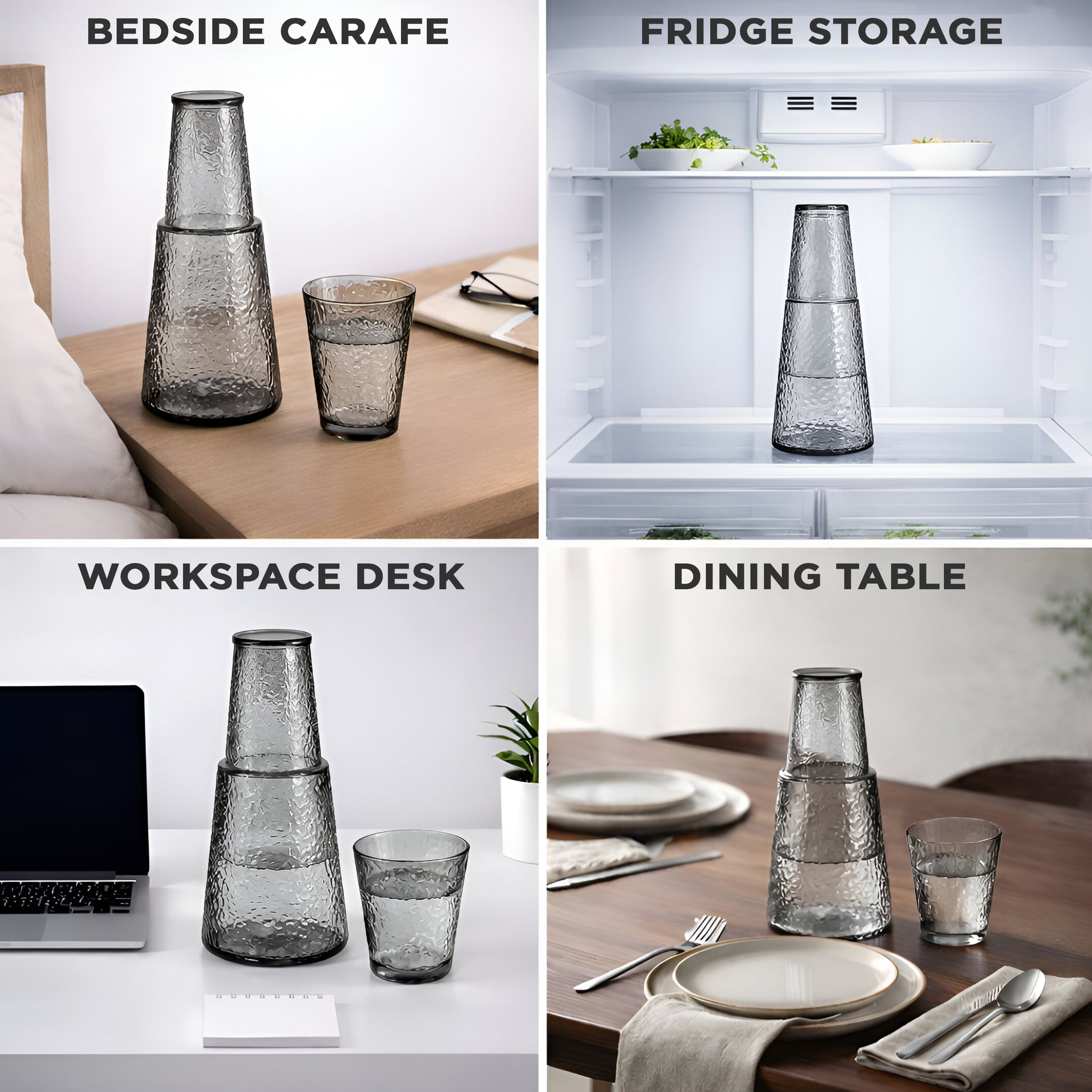 Allo Drinksafe Glass Water Jug With Lid 850ml, Multipurpose Detox Pitcher Jar For Hot & Cold Beverages, Milk, Juice, Iced Tea, Ideal For Gifting, Serving, Dining Table (0.85 Litre Charcoal Mosaic)