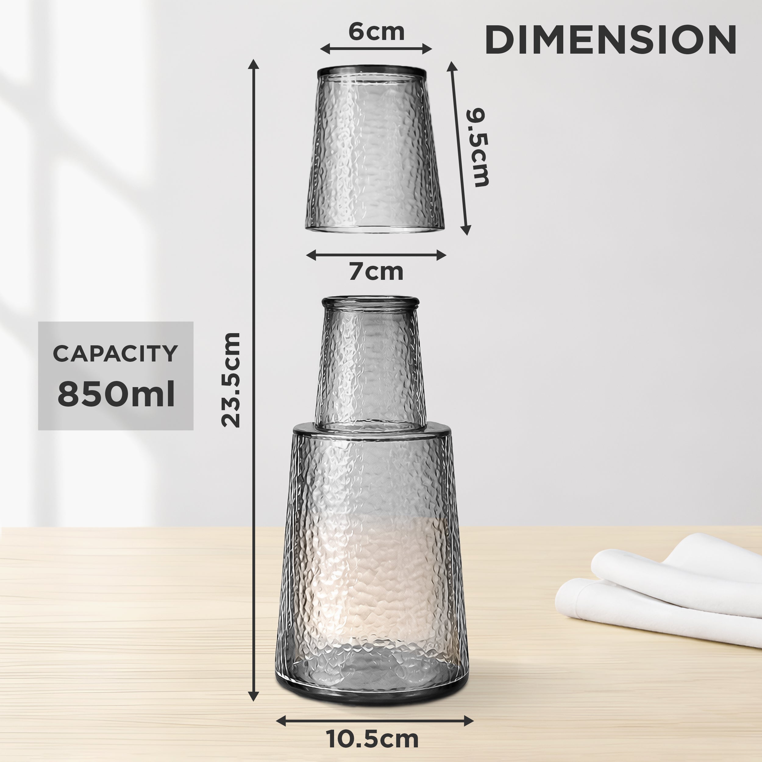 Allo Drinksafe Glass Water Jug With Lid 850ml, Multipurpose Detox Pitcher Jar For Hot & Cold Beverages, Milk, Juice, Iced Tea, Ideal For Gifting, Serving, Dining Table (0.85 Litre Charcoal Mosaic)