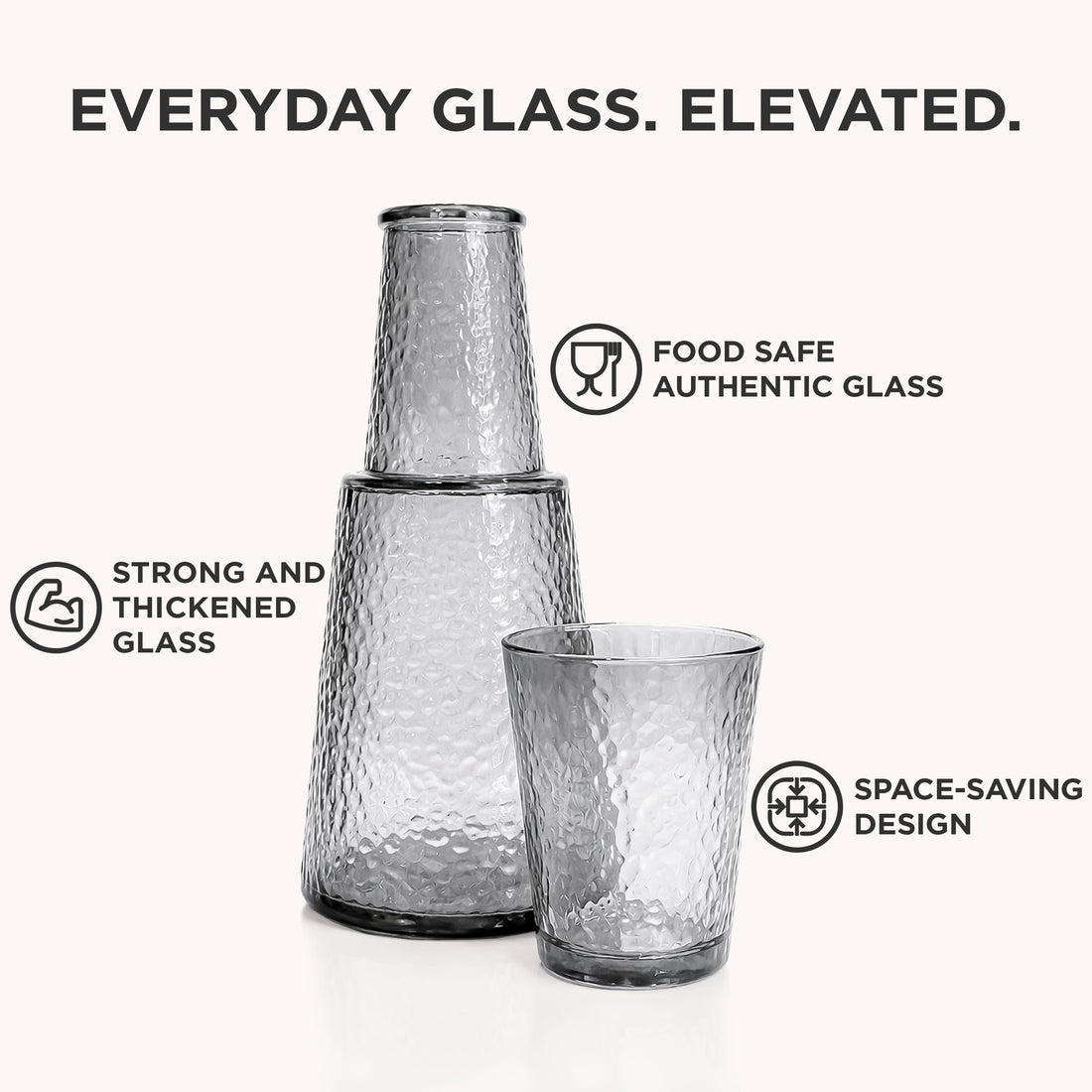 Allo Drinksafe Glass Water Jug With Lid 850ml, Multipurpose Detox Pitcher Jar For Hot & Cold Beverages, Milk, Juice, Iced Tea, Ideal For Gifting, Serving, Dining Table (0.85 Litre Charcoal Mosaic)
