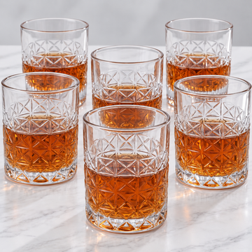 Allo Glass Set Of 6 Premium Whisky Glasses, 210 ml, For Drinking Water, Wine, Cocktail, Mocktail, Martini, Liquor, Alcohol, Scotch, Bourbon | Gift Set Packaging | Transparent Diamond Cut Whiskey Glass