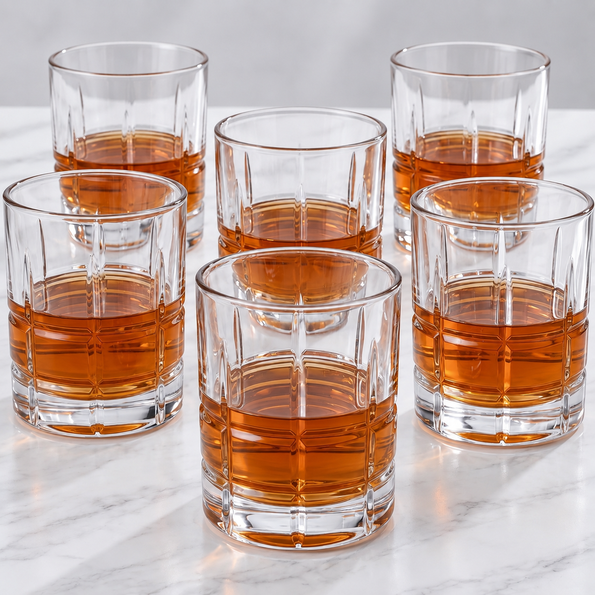 Allo Glass Set Of 6 Premium Whisky Glasses, 210 ml, For Drinking Water, Wine, Cocktail, Mocktail, Martini, Liquor, Alcohol, Scotch, Bourbon | Gift Set Packaging | Transparent Square Grid Whiskey Glass