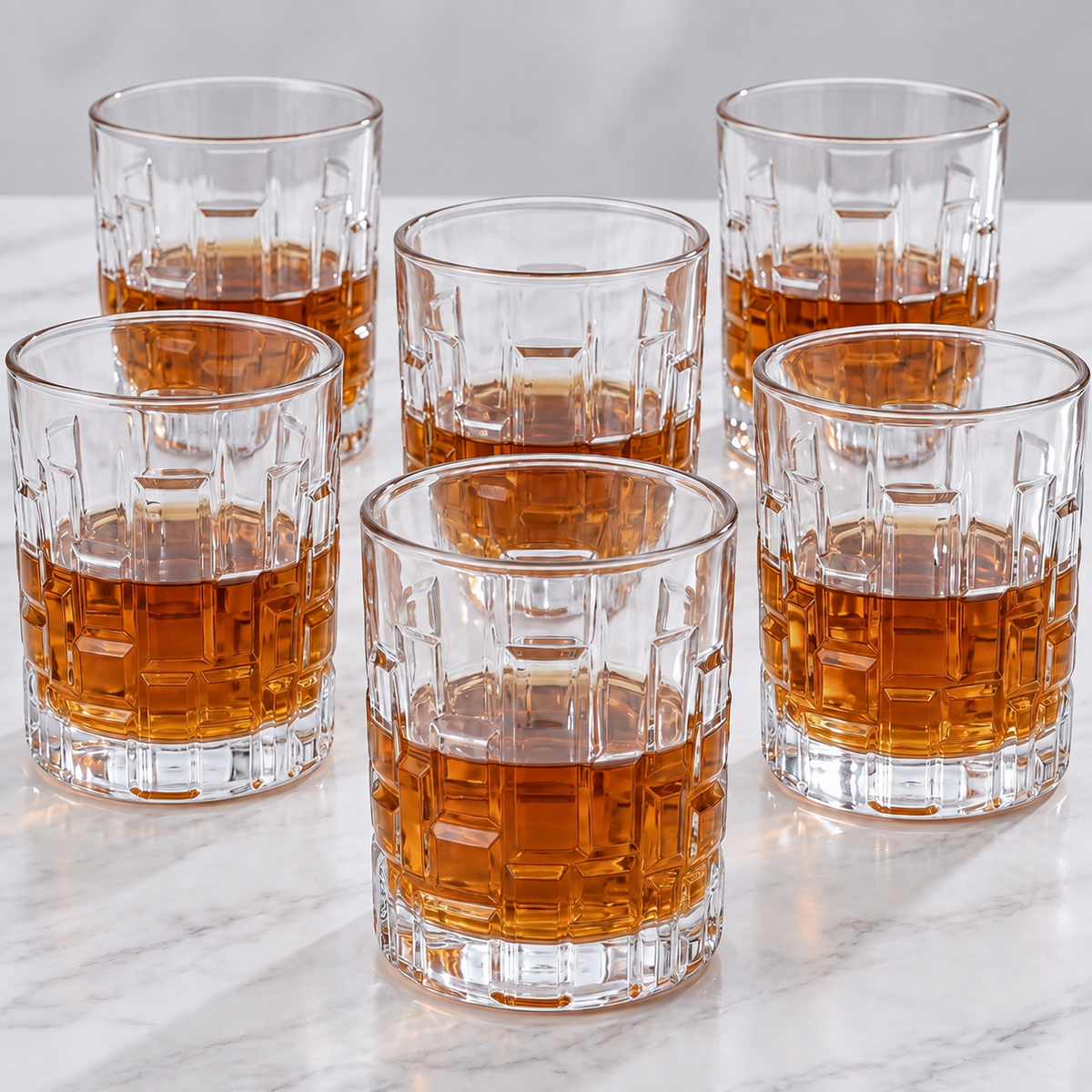 Allo Glass Set Of 6 Premium Whisky Glasses, 205 ml, For Drinking Water, Wine, Cocktail, Mocktail, Martini, Liquor, Alcohol, Scotch, Bourbon | Gift Set Packaging | Transparent Block Cut Whiskey Glass
