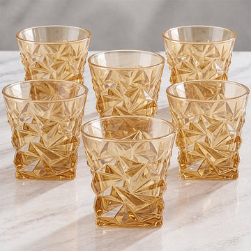 Allo Glass Set Of 6 Premium Whisky Glasses, 270 ml, For Drinking Water, Wine, Cocktail, Mocktail, Martini, Liquor, Alcohol, Scotch, Bourbon | Gift Set Packaging | Golden Star Cut Whiskey Glass