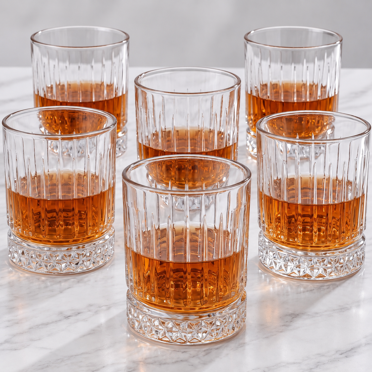 Allo Glass Set Of 6 Premium Whisky Glasses, 335 ml, For Drinking Water, Wine, Cocktail, Mocktail, Martini, Liquor, Alcohol, Scotch, Bourbon | Gift Set Packaging | Transparent Vertical Diamond Glass