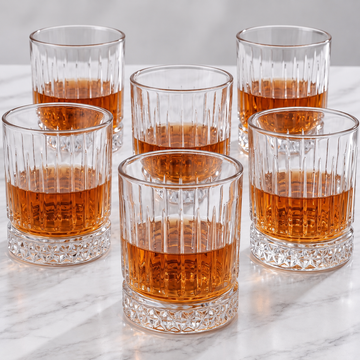 Allo Glass Set Of 6 Premium Whisky Glasses, 335 ml, For Drinking Water, Wine, Cocktail, Mocktail, Martini, Liquor, Alcohol, Scotch, Bourbon | Gift Set Packaging | Transparent Vertical Diamond Glass